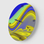 3D Abstrakt in Gelbblau Große Wanduhr (Winkel)