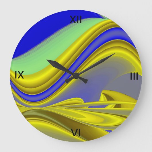 3D Abstrakt in Gelbblau Große Wanduhr (Vorderseite)