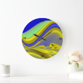 3D Abstrakt in Gelbblau Große Wanduhr (Zuhause)
