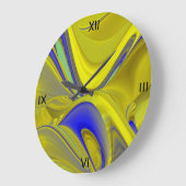 3D Abstrakt in Gelbblau Große Wanduhr (Winkel)