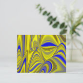 3D abstrakte Regenbogenkunst in Gold Gelb Blau (Stehend Vorderseite)