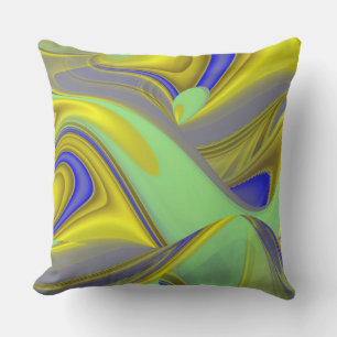 3D abstrakte Regenbogenkunst in Gold Gelb Blau Kissen