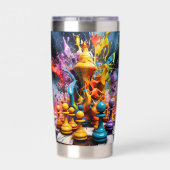 3D-Abstrakte Schachpartie Thermobecher (Rückseite)