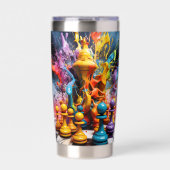 3D-Abstrakte Schachpartie Thermobecher (Vorderseite)