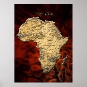 3D AFRICAN MAP Red Fraktal Art Poster (Größer)