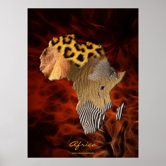 3D AFRICAN Wildlife Map Rotes Fraktal Art Poster (Vorne)