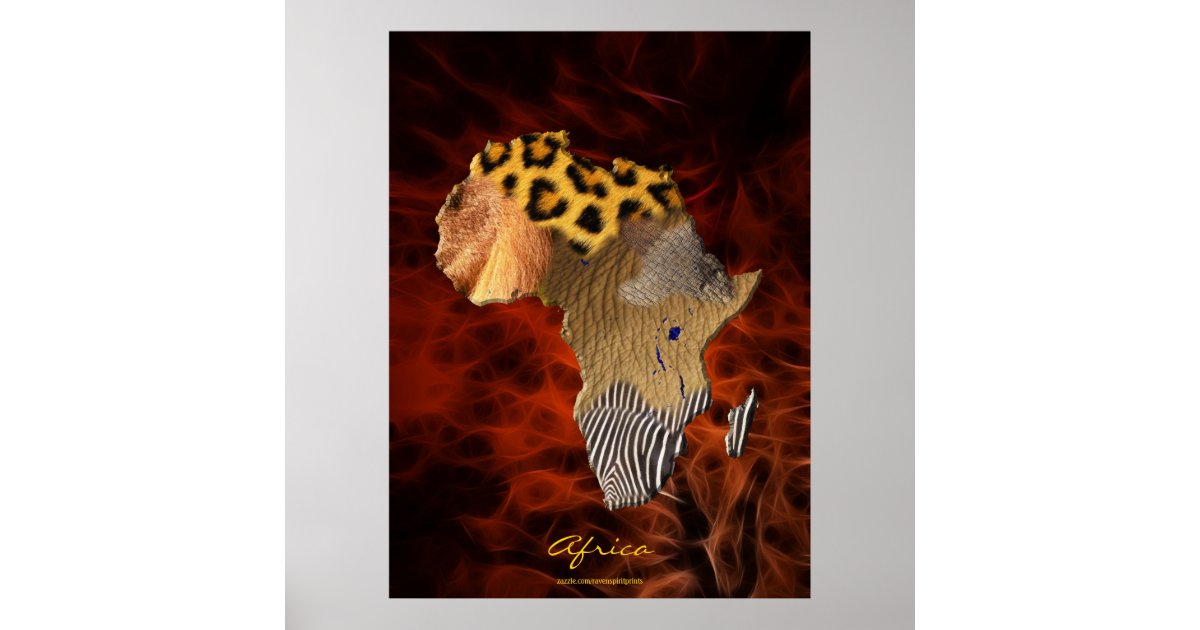 3D AFRICAN Wildlife Map Rotes Fraktal Art Poster | Zazzle.de