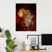 3D AFRICAN Wildlife Map Rotes Fraktal Art Poster (Heimbüro)