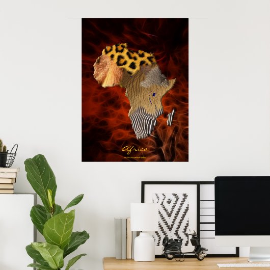3D AFRICAN Wildlife Map Rotes Fraktal Art Poster (Heimbüro)