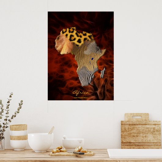 3D AFRICAN Wildlife Map Rotes Fraktal Art Poster (Küche)