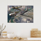 3D-Anaglyphe von P51 n Spitfire über Flugplatz Poster (Küche)