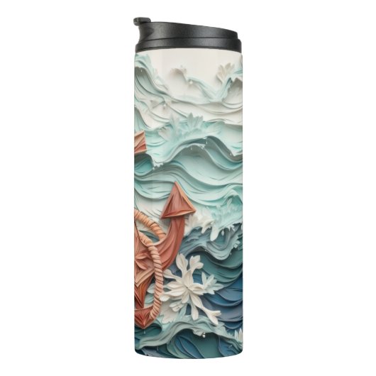3d Anchor Sea Waves Art Thermosbecher (Nach rechts gedreht)