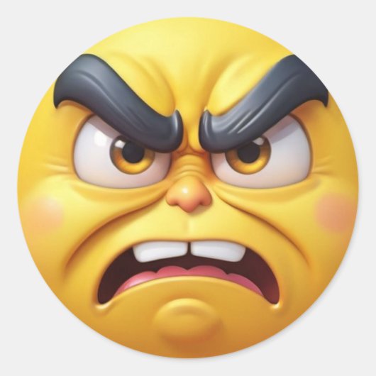 3D Angry Yellow Emoji Runder Aufkleber (Vorderseite)