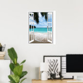 3D-Ansicht zum tropischen Meer und zum Strand Poster (Heimbüro)