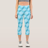 3D Aqua Blue Cubes Geometric Capri Leggings (Vorderseite)