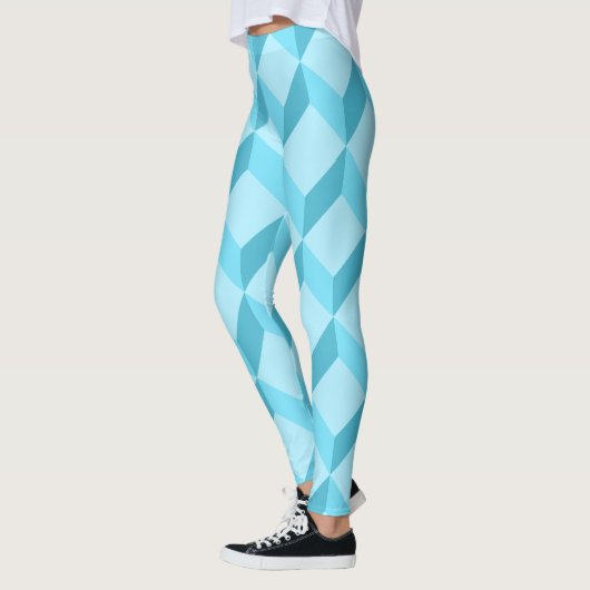 3D Aqua Blue Cubes Geometric Leggings (Links)