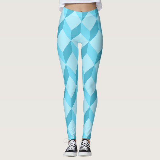 3D Aqua Blue Cubes Geometric Leggings (Vorderseite)