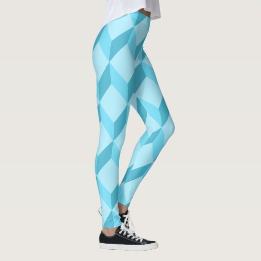3D Aqua Blue Cubes Geometric Leggings (Rechts)