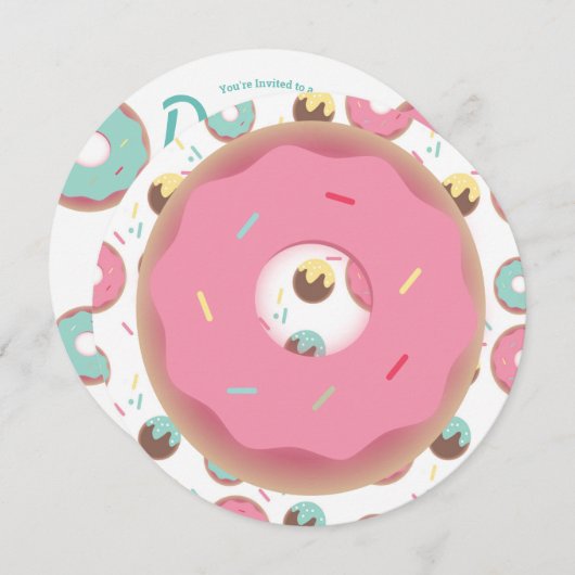 3D Aquamarin und rosa Donut Sprinkle Mix Runde Einladung (Vorne/Hinten)