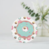 3D Aquamarin und rosa Donut Sprinkle Mix Runde Einladung (Stehend Vorderseite)