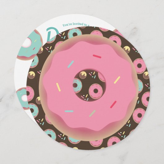 3D Aquamarin und rosa Donut Sprinkle Mix Runde Einladung (Vorne/Hinten)