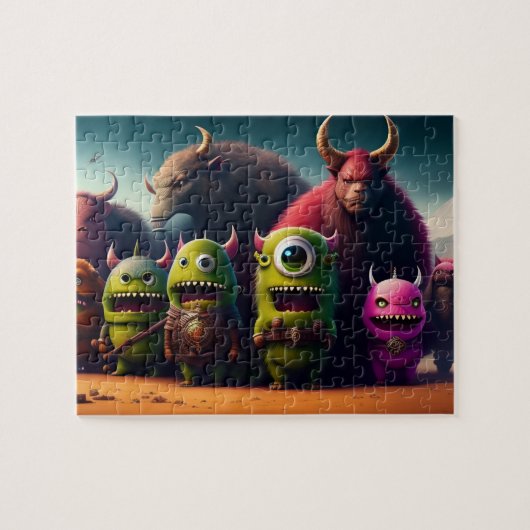 3D Art Fantasy Niedlich Funny Green Monsters Puzzle (Horizontal)