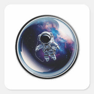 3D-Astronaut im Weltraum-Blasengalaxie-Aufkleber Quadratischer Aufkleber
