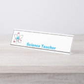 3D-Atom mit blauem Kern-Lehrer Schreibtischnamensplakette (Vorderseite )