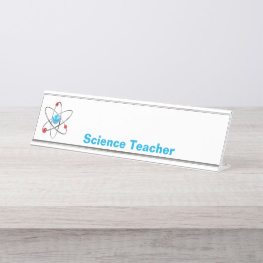 3D-Atom mit blauem Kern-Lehrer Schreibtischnamensplakette (Vorderseite )
