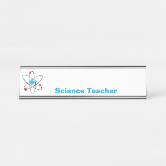 3D-Atom mit blauem Kern-Lehrer Schreibtischnamensplakette (Vorderseite )