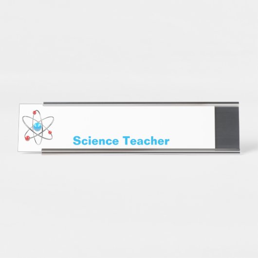 3D-Atom mit blauem Kern-Lehrer Schreibtischnamensplakette (Vorderseite )