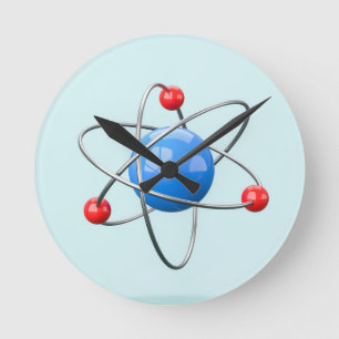 3D atom with blue core Runde Wanduhr