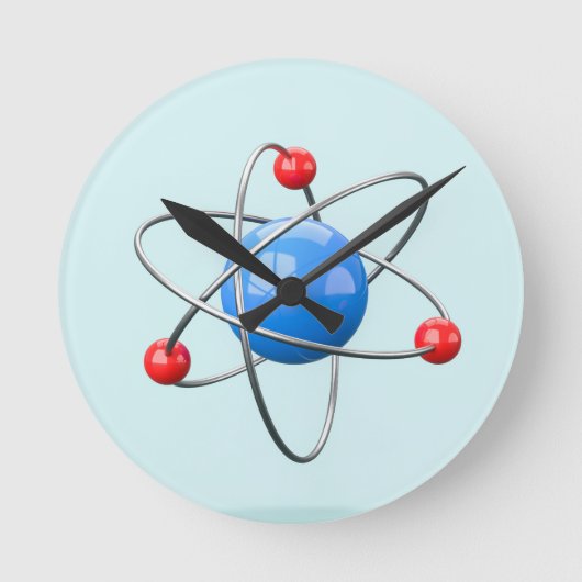 3D atom with blue core Runde Wanduhr (Vorderseite)