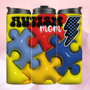 3d Aufgeblasene Autismus-Mama - Puzzle Tumbler Thermosbecher