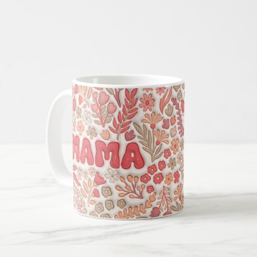 3D Aufgeblasene Red Boho Blume Mama Kaffeetasse (Vorderseite Links)
