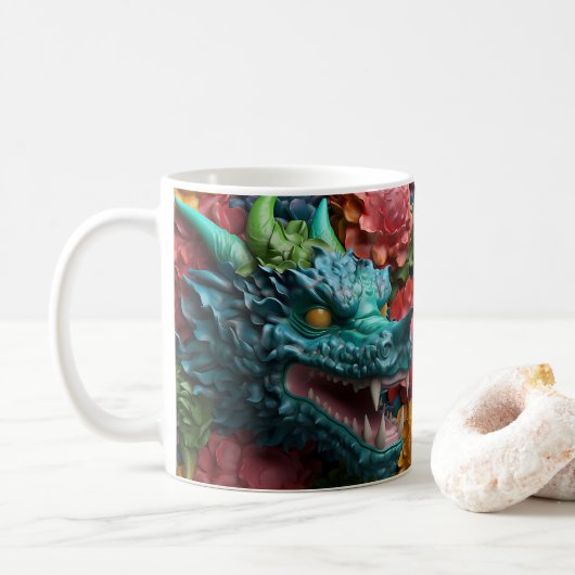 3D-Aussehen gedruckter, heller Drache Kaffeetasse (Mit Donut)