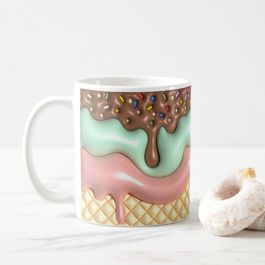 3D Aussehen gedruckter Tropfeis Kaffeetasse (Mit Donut)
