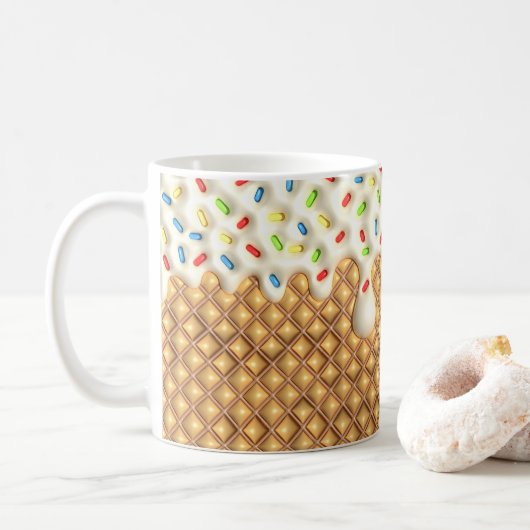 3D-Aussehen gedruckter Vanilla-Eis Kaffeetasse (Mit Donut)