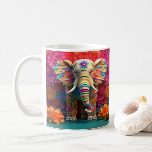 3D-Aussehender farbiger Elefant Kaffeetasse (Mit Donut)