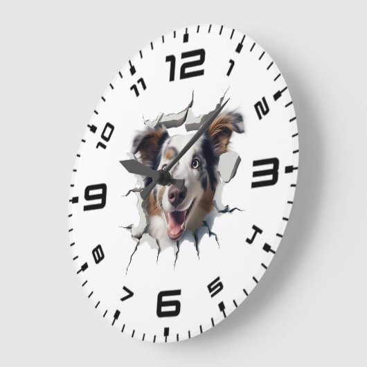 3D Australian Shepherd Cracked Hole Große Wanduhr (Winkel)