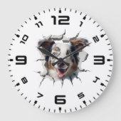3D Australian Shepherd Cracked Hole Große Wanduhr (Vorderseite)