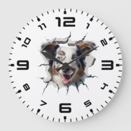 3D Australian Shepherd Cracked Hole Große Wanduhr