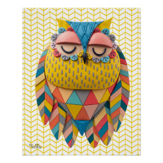 3D Azteken-Eule Stammesvogel gemustere Illustratio Poster
