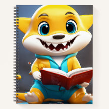 3D Baby Shark Mascot mit Reading Brillen | Vollstä