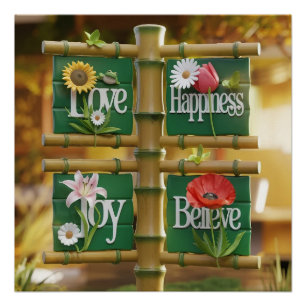 3D Bambuspanels mit floralen Motiven & Green Verla Poster