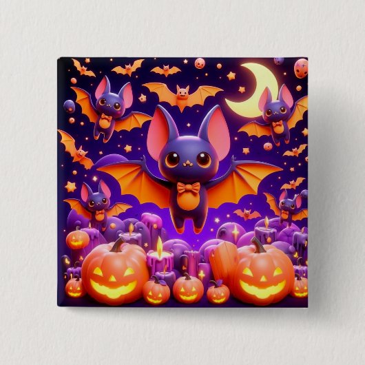 3D bats pumpkins halloween Button (Vorderseite)