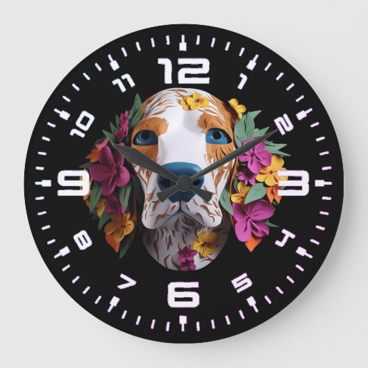 3D-Beagle Große Wanduhr (Vorderseite)