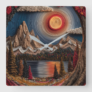 3D Berglandschaft Wand Quadratische Wanduhr