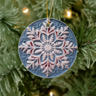 3D bestickt Look Winter Snowflake Weihnachten Keramik Ornament