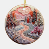 3D bestickte Ausblick Winterwaldlandschaft Keramik Ornament (Vorne)